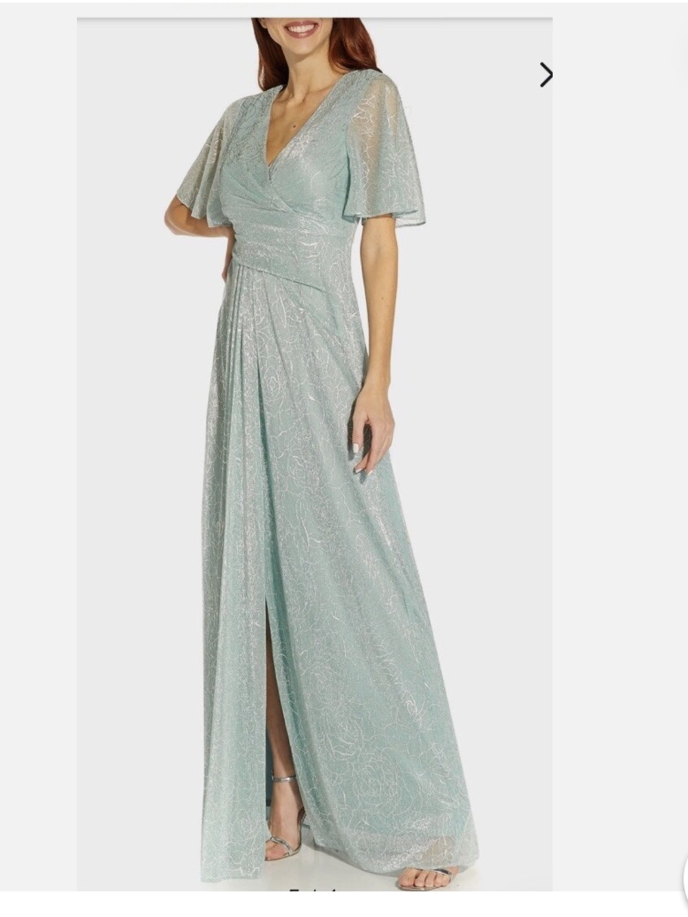 Adrianna Papell Mint Green metallic stencil  V-Neck Maxi Dress
